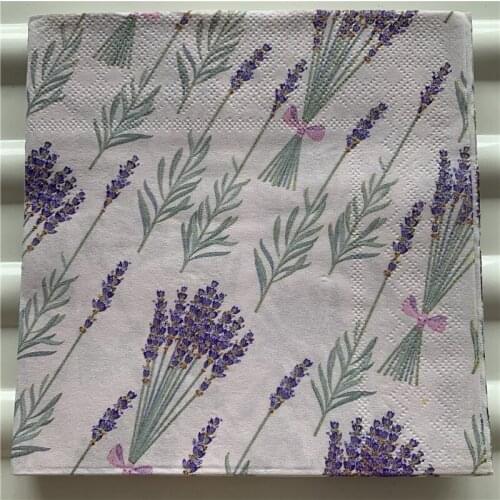 Vintage Napkin paper elegant tissue print purple flower lavender handkerchief decoupage servilletas wedding birthday party decor
