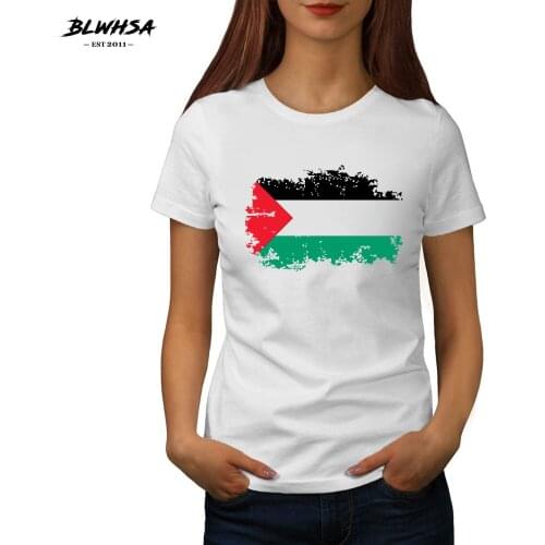 BLWHSA Palestine Flag T shirt Women Casual Short Sleeve Cotton Brand T-shirts Hip Hop Palestine National Flag Women Tops Tees