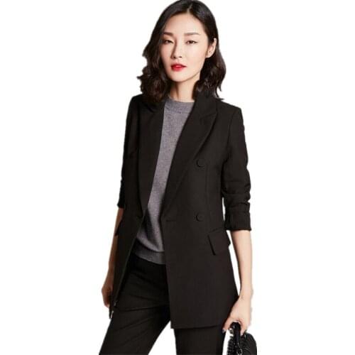 Women Pant Suits Women loose black suit leisure party a grain of buckle western-style fashion women two-piece OL vocational suit