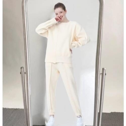 Women Fashion Warm Tracksuits Hooded Sweatshirts Asymmetry High Quality Autumn Winter Fleece Hoodies Solid Pullovers Two Piece