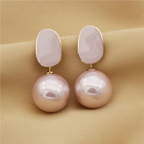 Fashion Big Pink Pearls Earrings for Women White Black Gray Statement Earring Luxury Metal Earing Hanging Fashion Jewelry