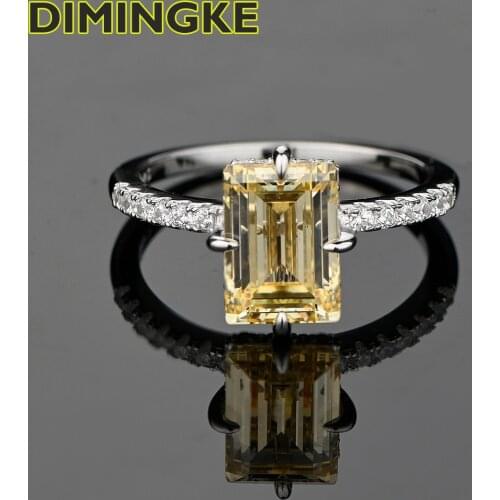 DIMINGKE 6*8MM Rectangular Natural Emerald Woman Ring 100%-S925 Sterling Silver Jewelry Party Lover Gift