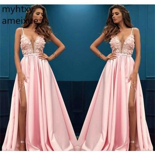 2021 New Arrival Pink Cheap Evening Dress Sexy With Slit Women Wear Formal Party Prom Gown Custom Made Plus Size Robe De Soiree