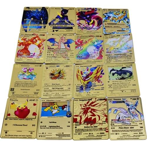 Golden Card Pokemon Game Anime Battle Card Gold Metal Card Lizard Pikachu Collection Kathu Action Model Childrens Toy Gift