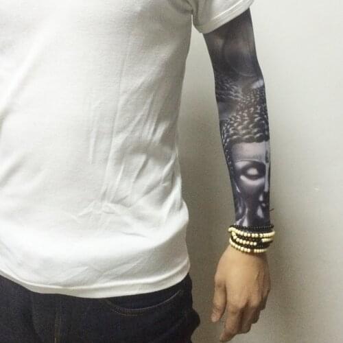 1pc new 40cm tattoo sleeve color styles elastic Fake 100%nylon Arm stocking Buddha Wolf Dragon Skull design halloweend cool men