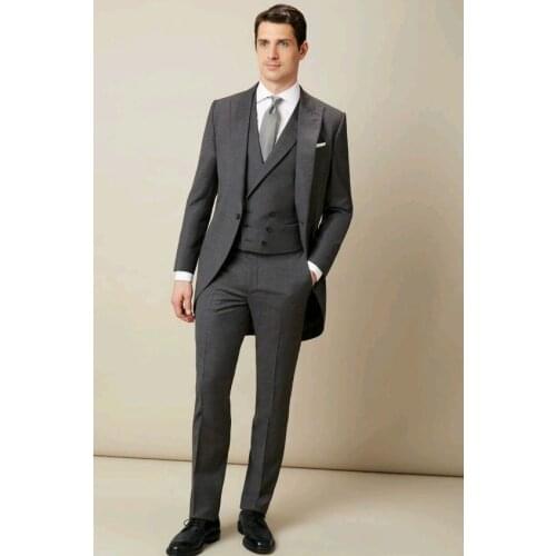 2017 Latest Coat Pant Designs Italian Grey Tailcoat Men Suit Groom Blazer Slim Fit 3 Piece Tuxedo Custom Suits Terno Masculino
