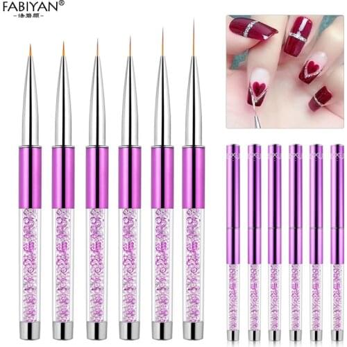 5/7/9/11/15/20mm Nail Art Liner Brush With Cap For UV Gel Polish Drawing Line Flower Rhinestone Acrylic handle Manicure Tools