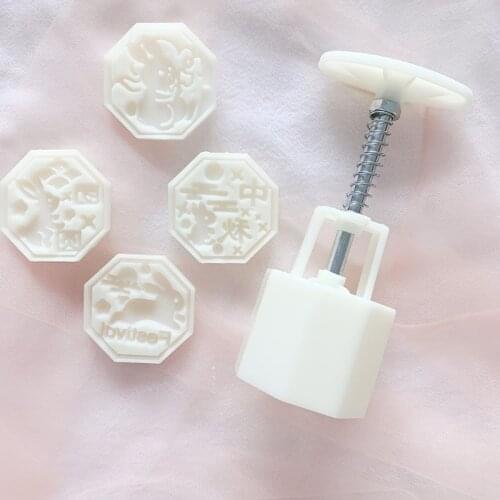 65g Octagonal Side Animal Rabbit Pattern Mung Bean Cake Mooncake Hand-pressing Plastic Material Mould Set Mooncake Molds