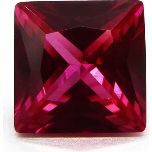 Free Shipping 2x2mm~12x12mm 5# Red Stones Square Shape Princess Cut 5A Synthetic Rubi Corundum Stone for Jewelry