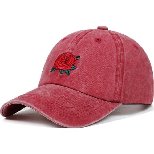 High quality Washed rose embroidered baseball cap cotton hip hop hat mens and womens fashion dad hats adjustable outdoor caps
