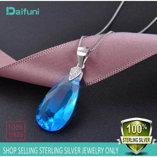 Daifuni 925 Sterling Silver Necklaces & Pendants for Women Collier Femme Water drop Colar Maxi Fashion Colored Glaze Jewelry
