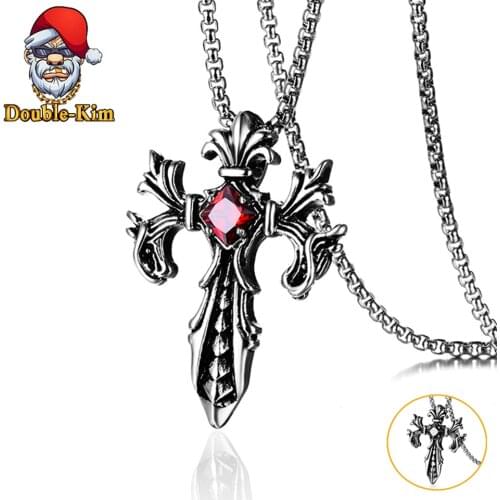 Twin Dragon Cross Pendant Necklace Men Hiphop Rock Street Culture Titanium Stainless Steel Chain Necklace Fashion Man Jewelry