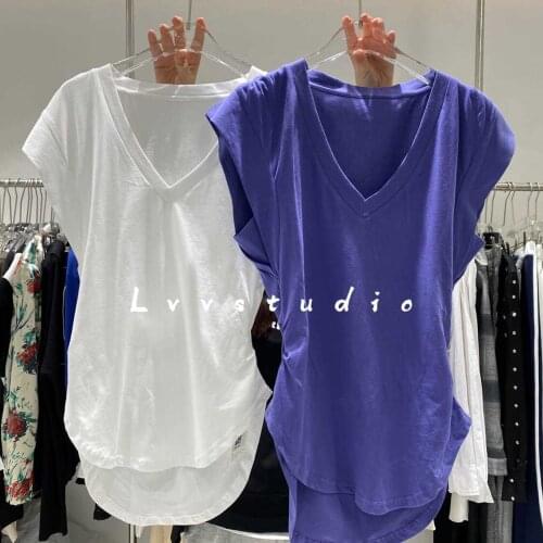 Casual Solid T Shirt for Women V Neck Sleeveless Ruched Slim Minimalist T Shirts Female Summer Fashion 2021 Stylish Korean Japan