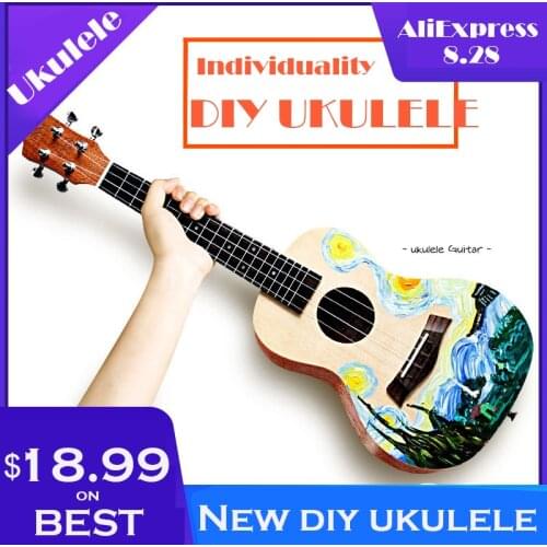 21 Inch DIY Ukelele Personalized Hand Painted Basswood Ukulele Guitar Musical Gifts Instrument 4 Strings Hawaiian Mini Guitar