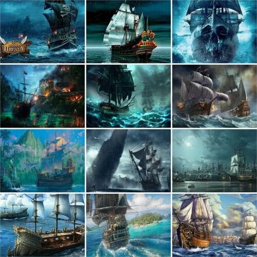 HUACAN 5D DIY Square Diamond Painting Sailboat Cross Stitch Diamond Embroidery Kits Landscape Mosaic Home Decoration Drill