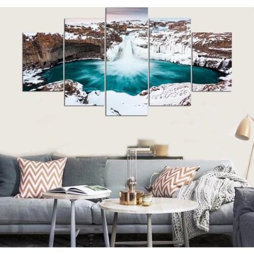 Canvas Painting 5 Panel Iceland Print Picture Modular Framed Modern Wall Art Poster For Bedroom Home Living Room Decor