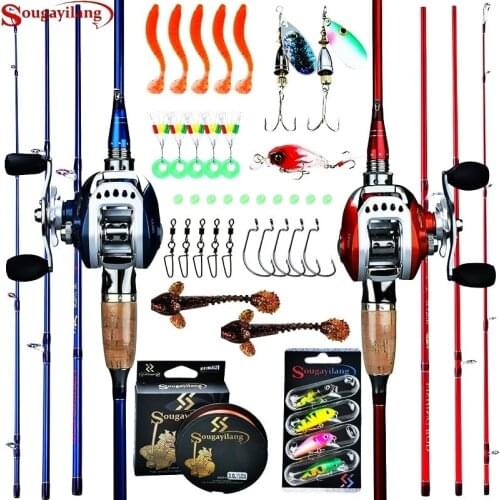 Sougayilang Baitcasting Combos 4 Section Carbon Fiber Casting Rod 11BB Baitcasting Reels Bass Trout Salmon Fishing Tackle Set