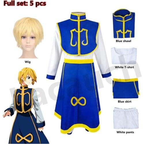 Cosplay Kurapika Hunter x Hunter Anime Costume Adult Men Women Blue Vest Top Skirt Pants Halloween Full Outfits Kurapika Wig