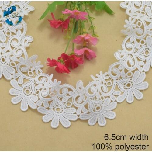 6.5cm white polyester embroidery lace french lace ribbon fabric guipure diy trims warp knitting sewing Accessories#3830