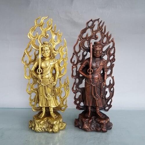 11"China Lucky Seikos Brass Fudo Mingwang statue Aryaacalanatha Standing Buddha Ornaments Town House Exorcism