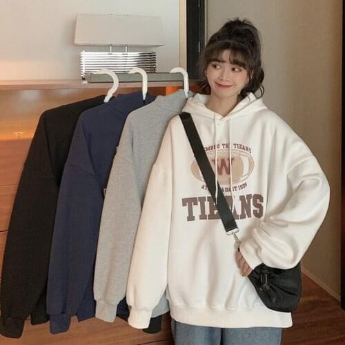 Japanese-style Vendange Waitmore Hooded Letters Best-Selling Sweatshirt Coat Female Winter Plus Velvet Thick Loose Bf Idle Style