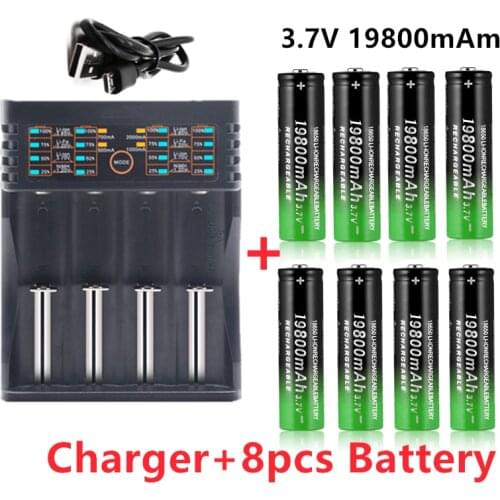 18650 Lithium Batteries Flashlight 18650 Rechargeable-Battery 3.7V 19800 Mah for Flashlight + 401 1pcs charger
