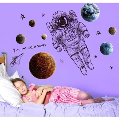 Astronaut Exploring The Planet Space Wall Stickers For Classroom Kids Room Decoration Nursery Wall Mural Art Diy Home Decals
