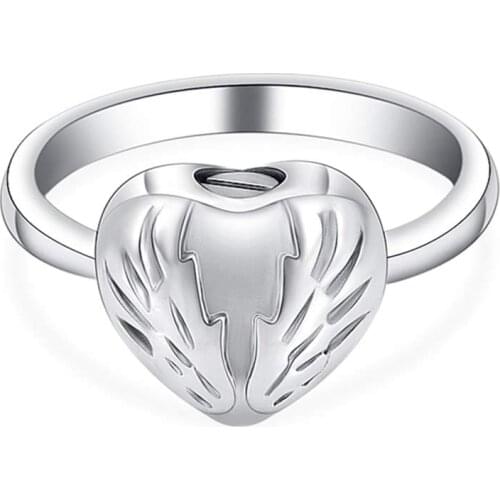 Stainless Steel Angel Wings Mini Ring Hold Loved Ones Ashes Cremation Urn Ring for Women Finger Ring
