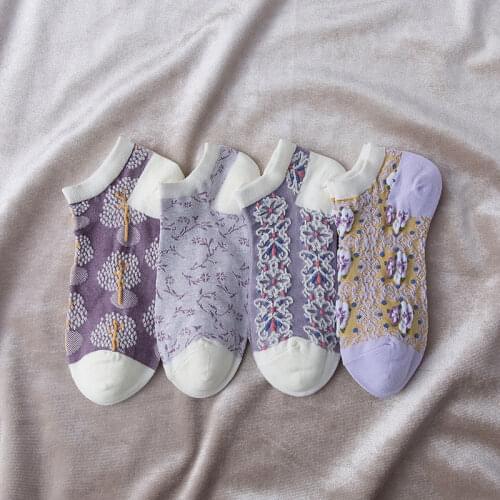 The New Spring Summer Women Fashion Cotton Short Heel Retro Socks hree-dimensional Flowers Breathable Shallow Mouth Boat Socks