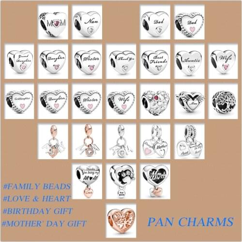 High Quality Fit Original Pandora Charm Bracelet 925 Silver Color Dad Mom Son Daughter Love Heart Bead JewelryFamily Berloque