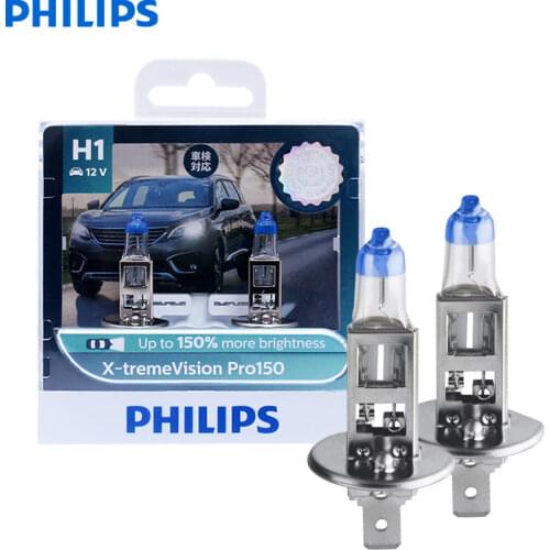 2X Philips H1 12V 55W P14.5s X-treme Vision Plus Xenon White Light Halogen Headlight 130% Brighter Car Bulbs Genuine 12258XVPS2