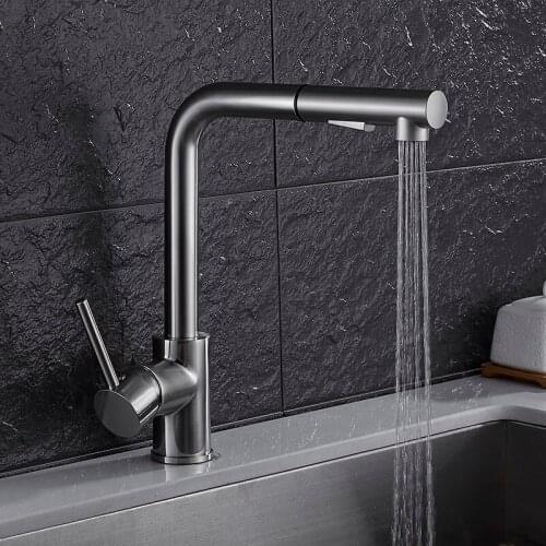 Swiveling Kitchen Faucet Brass Brushed Nickel High Arch Kitchen Sink Faucet Pull Out Rotation Spray Mixer Tap