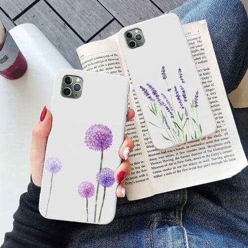 Simple Lavender Purple Flowers Phone Case Candy Color for iPhone 6 7 8 11 12 s mini pro X XS XR MAX Plus