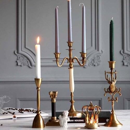 Retro Nostalgic Palace Desktop Ornaments Luxury Home Furnishings Hotel Club Brass Candlestick Dining Table Decor Accessories