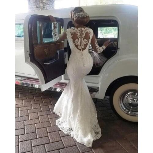 Luxury African Plus Size Mermaid Wedding Dresses With Detachable Train Lace Applique Beaded Long Sleeve Bridal Gowns Custom Made