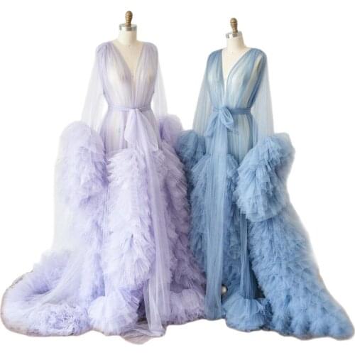 Real Image Luxury Ruffled Bridal Robe Puffy Wedding Party Dressing Gown Women Bathrobes Bride Boudoir Sleepwear Nightgowns Belt