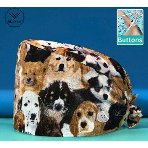 Pet Shop Work Beauty Hospital Medical Uniform Accessories Scrub Hat Animal Print Veterinary Job Operating Room Care Surgical Cap