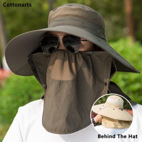 3-pieces Mens Fisherman Hat Outdoor Neck Face Anti-UV Sun Protection Caps Removable 15CM Big Brimmed Fishing Hat Panama 2021
