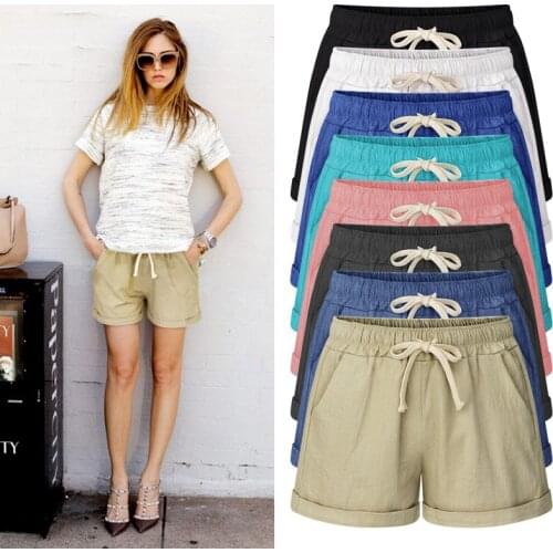 Plus Size 6XL Summer Casual Solid Cotton Linen Shorts Women High Waist Loose Shorts for Girls Soft Cool Female Shorts Pockets