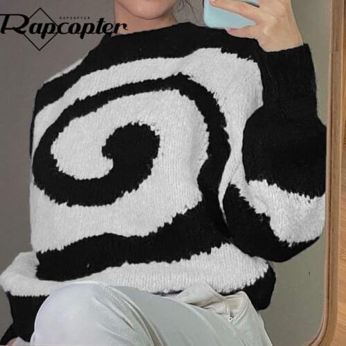 Rapcopter Paisley y2k Sweaters Fairy Grunge Loose Long Sleeve Knitted Jumpers Vintage Cute Basic Knitwear Women Autumn Winter