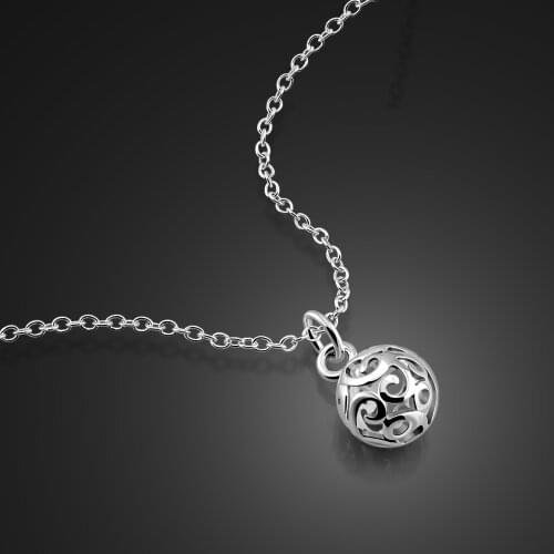 Solid 100% 925 Sterling Silver hollow out pattern ball pendant necklace Woman elegant silver Choker girl jewelry Gift