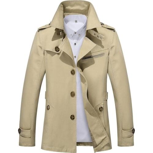 Spring Autumn Jacket Mens Business Trench Casual Cotton Trenchs Turn-down Male Windbreaker Solid Coat China Size M-5XL
