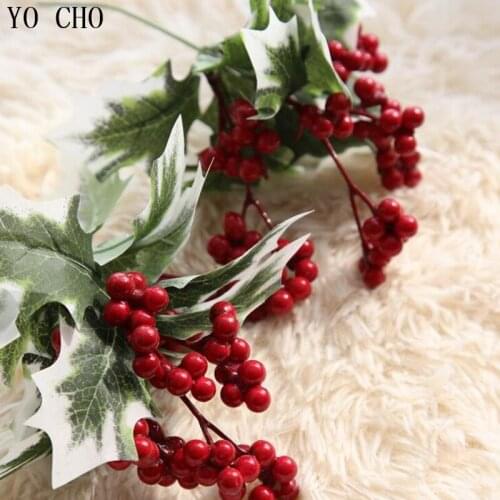 YO CHO 1PC Artificial Christmas Berries Plants Home Office Wedding Decor DIY Fake Flower Silk Leaf Christmas Decorations Grass