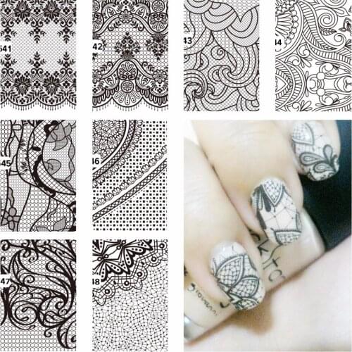 YZWLE 1 Sheet Beauty Black Lace Flower Design Nail Stickers Nail Art Decals Decorations Tools
