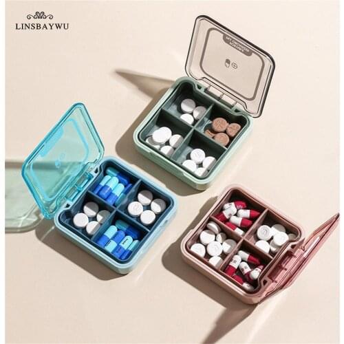 1PCs Portable Mini Pill Box 4 Grids Dispensed Pill Box for Outdoor Travel for One Week Plastic Portable Pill Storage Box Pink