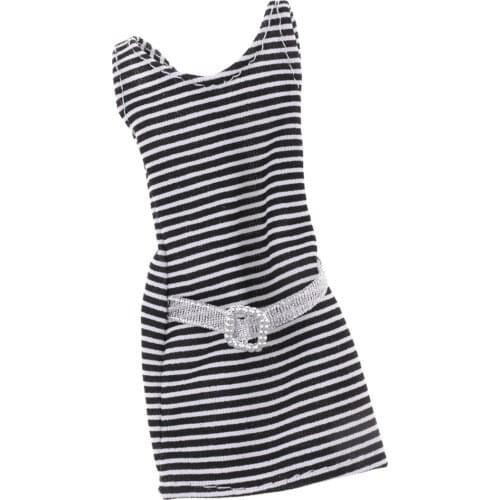 2x Fashion Doll Clothes Striped Dress Skirt Costume with Belt for Barbie Dolls