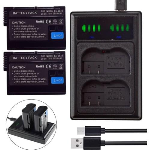 2x Battery EN-EL15 & LCD USB Dual Charger Kit for Nikon D610 D7000 D7100 D7200 D750
