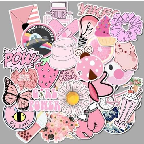 Hot 50Pcs Small Pink Fresh Graffiti Sticker Pack Stickers For Moto Car Suitcase Cool Laptop Stickers Skateboard Notebook Sticker