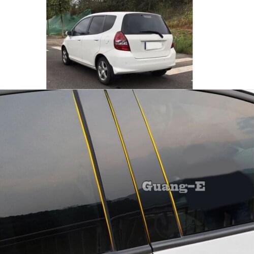 Car PC Material Pillar Post Cover Door Trim Window Piano Black Molding Sticker Plate Parts For Honda Fit Jazz 2004 2005-2007