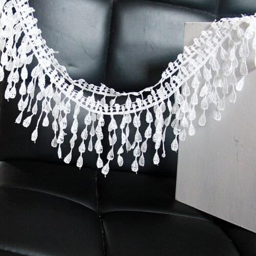Free Shipping 15Yards Width 8cm Embroidered White Lace Fabric Tassel Lace Trim Fringes Sewing Applique DIY Craft,dentelle